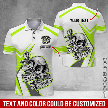 Customized Name & Text Darts Polo Shirt, Personalized Name Skull Darts Polo Shirt For Men - Perfect Gift For Darts Lovers, Darts Players - Amzanimalsgift