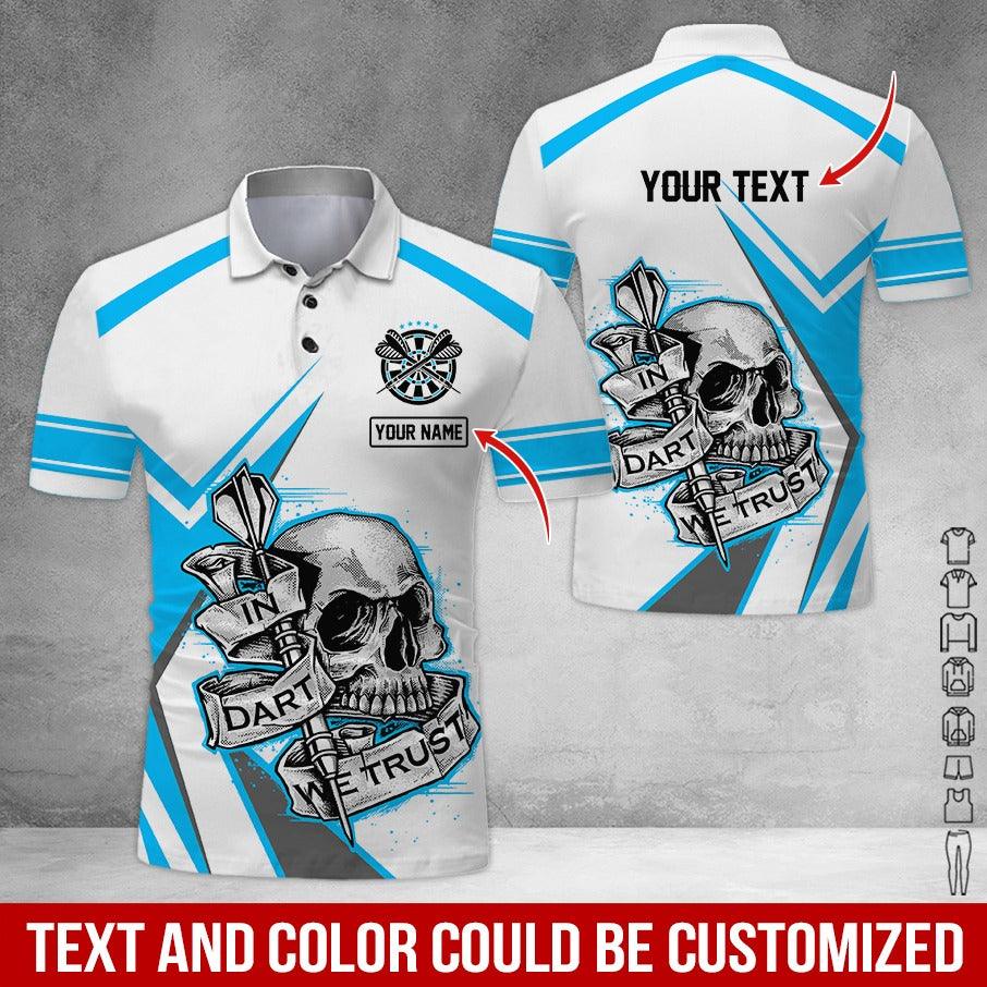 Customized Name & Text Darts Polo Shirt, Personalized Name Skull Darts Polo Shirt For Men - Perfect Gift For Darts Lovers, Darts Players - Amzanimalsgift