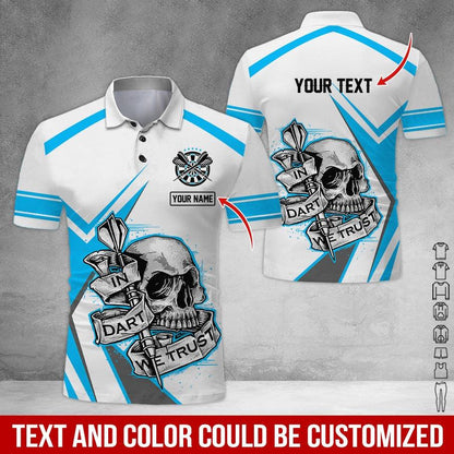Customized Name & Text Darts Polo Shirt, Personalized Name Skull Darts Polo Shirt For Men - Perfect Gift For Darts Lovers, Darts Players - Amzanimalsgift