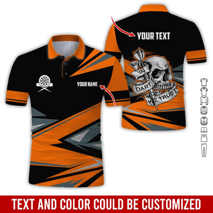 Customized Name & Text Darts Polo Shirt, Personalized Name Skull In Darts Uniforms Polo Shirt For Men - Perfect Gift For Darts Lovers, Darts Players - Amzanimalsgift
