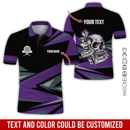 Customized Name & Text Darts Polo Shirt, Personalized Name Skull In Darts Uniforms Polo Shirt For Men - Perfect Gift For Darts Lovers, Darts Players - Amzanimalsgift