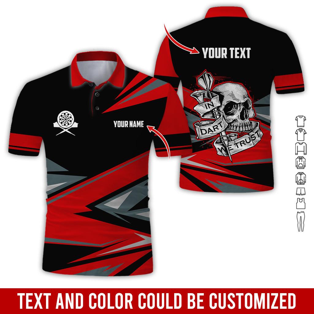 Customized Name & Text Darts Polo Shirt, Personalized Name Skull In Darts Uniforms Polo Shirt For Men - Perfect Gift For Darts Lovers, Darts Players - Amzanimalsgift