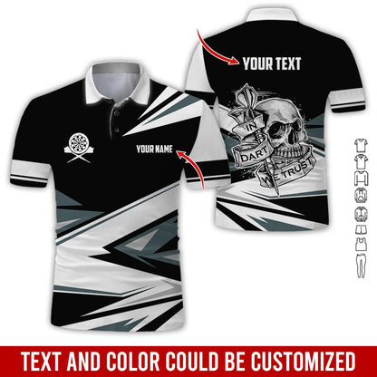 Customized Name & Text Darts Polo Shirt, Personalized Name Skull In Darts Uniforms Polo Shirt For Men - Perfect Gift For Darts Lovers, Darts Players - Amzanimalsgift