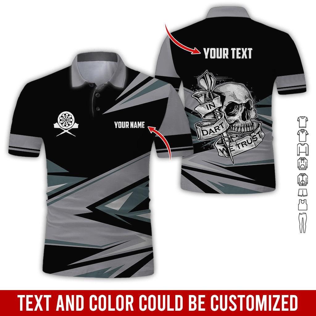 Customized Name & Text Darts Polo Shirt, Personalized Name Skull In Darts Uniforms Polo Shirt For Men - Perfect Gift For Darts Lovers, Darts Players - Amzanimalsgift