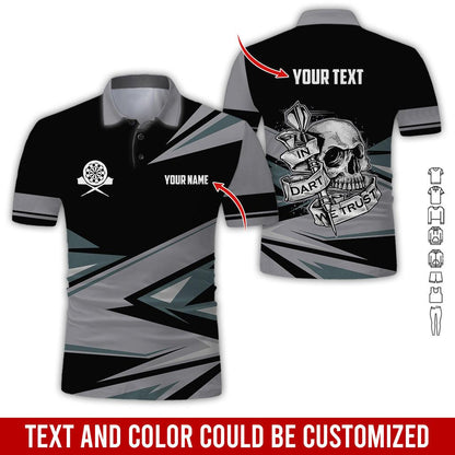 Customized Name & Text Darts Polo Shirt, Personalized Name Skull In Darts Uniforms Polo Shirt For Men - Perfect Gift For Darts Lovers, Darts Players - Amzanimalsgift