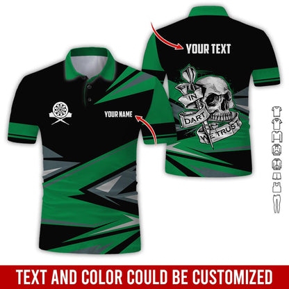 Customized Name & Text Darts Polo Shirt, Personalized Name Skull In Darts Uniforms Polo Shirt For Men - Perfect Gift For Darts Lovers, Darts Players - Amzanimalsgift