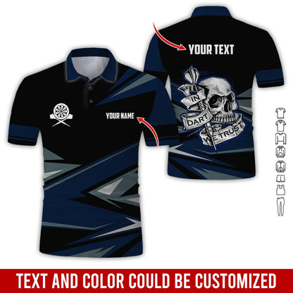 Customized Name & Text Darts Polo Shirt, Personalized Name Skull In Darts Uniforms Polo Shirt For Men - Perfect Gift For Darts Lovers, Darts Players - Amzanimalsgift