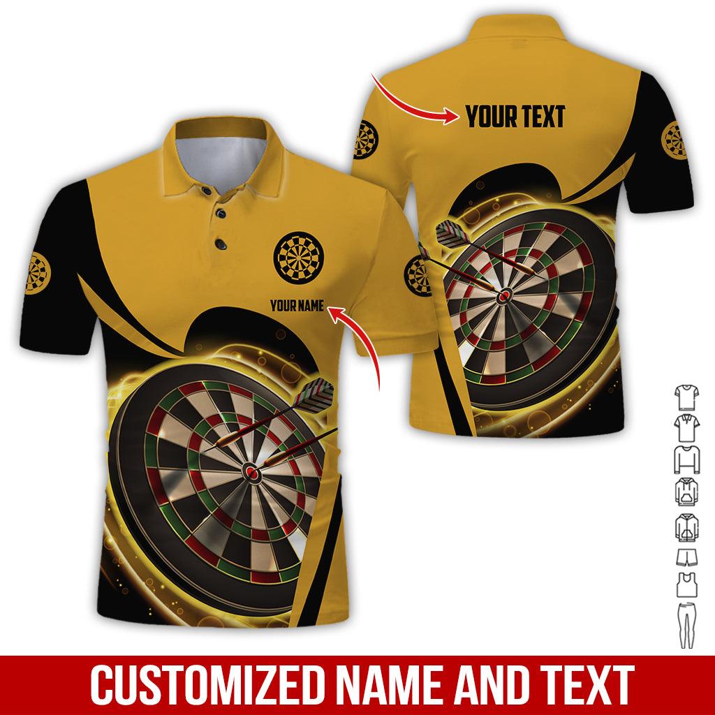 Customized Name & Text Darts Polo Shirt, Personalized Yellow Darts Uniforms Polo Shirt For Men - Perfect Gift For Darts Lovers, Darts Team Players - Amzanimalsgift