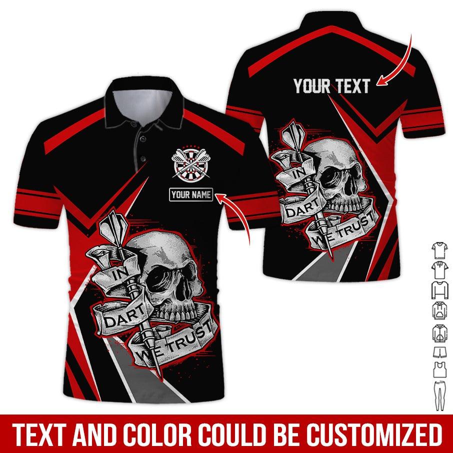Customized Name & Text Darts Polo Shirt, Skull In Darts We Trust Personalized Darts Polo Shirt For Men - Perfect Gift For Darts Lovers, Darts Players - Amzanimalsgift