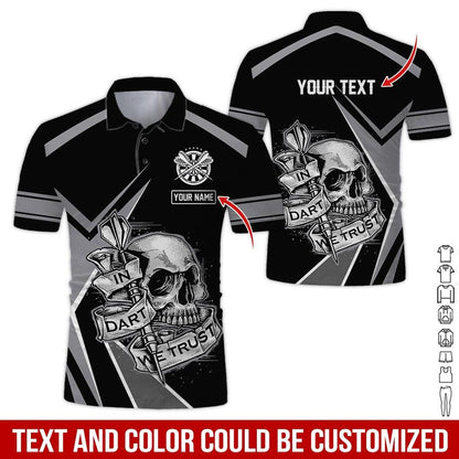 Customized Name & Text Darts Polo Shirt, Skull In Darts We Trust Personalized Darts Polo Shirt For Men - Perfect Gift For Darts Lovers, Darts Players - Amzanimalsgift