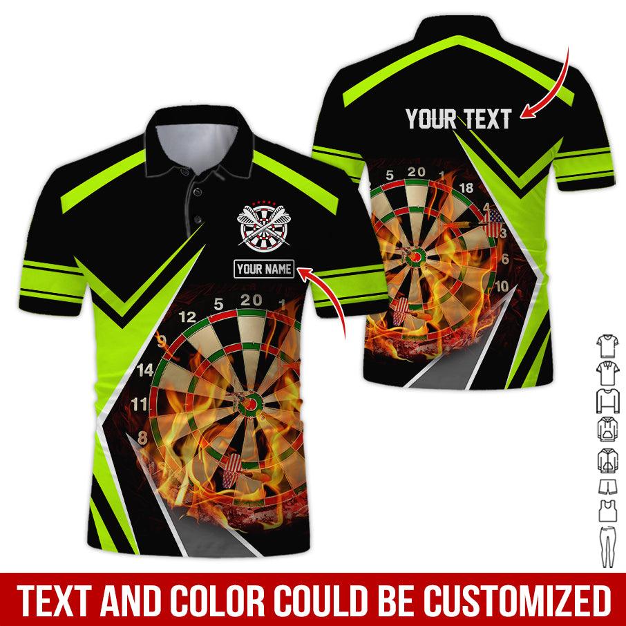 Customized Name & Text Darts Polo Shirts, Dartboard Flame Personalized Name Darts Polo Shirt For Men - Perfect Gift For Darts Lovers, Darts Players - Amzanimalsgift