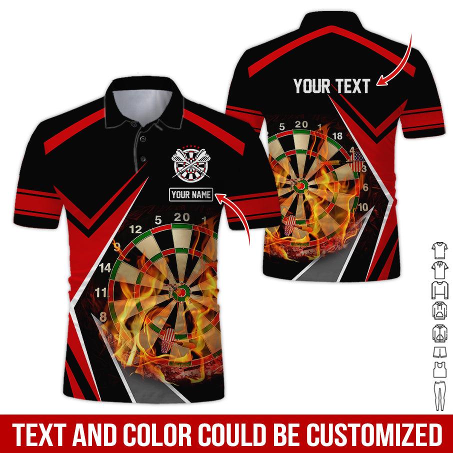Customized Name & Text Darts Polo Shirts, Dartboard Flame Personalized Name Darts Polo Shirt For Men - Perfect Gift For Darts Lovers, Darts Players - Amzanimalsgift