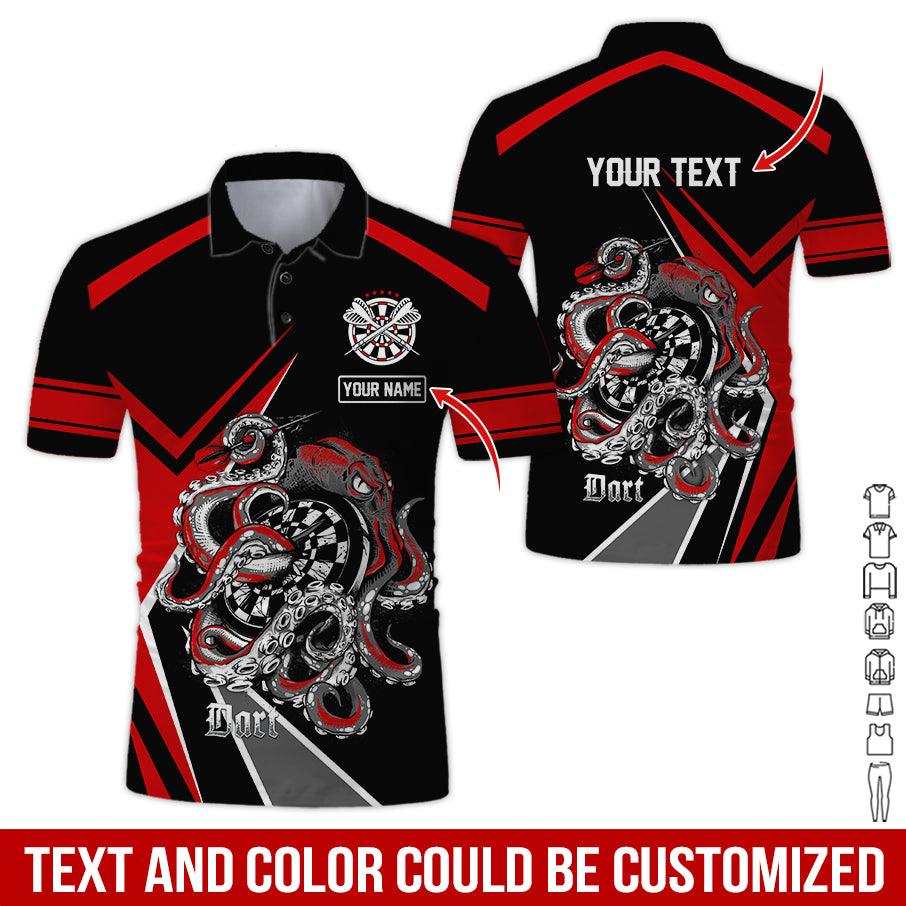 Customized Name & Text Darts Polo Shirts, Octopus Plays Darts Personalized Name Darts Polo Shirt For Men - Perfect Gift For Darts Lovers, Darts Players - Amzanimalsgift