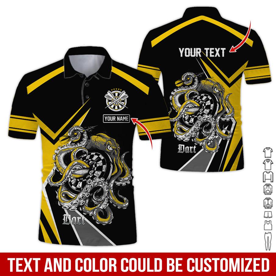 Customized Name & Text Darts Polo Shirts, Octopus Plays Darts Personalized Name Darts Polo Shirt For Men - Perfect Gift For Darts Lovers, Darts Players - Amzanimalsgift