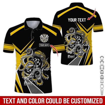 Customized Name & Text Darts Polo Shirts, Octopus Plays Darts Personalized Name Darts Polo Shirt For Men - Perfect Gift For Darts Lovers, Darts Players - Amzanimalsgift