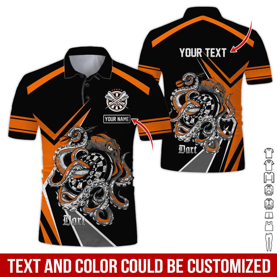 Customized Name & Text Darts Polo Shirts, Octopus Plays Darts Personalized Name Darts Polo Shirt For Men - Perfect Gift For Darts Lovers, Darts Players - Amzanimalsgift