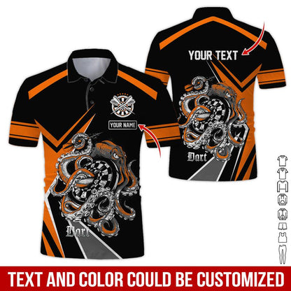 Customized Name & Text Darts Polo Shirts, Octopus Plays Darts Personalized Name Darts Polo Shirt For Men - Perfect Gift For Darts Lovers, Darts Players - Amzanimalsgift