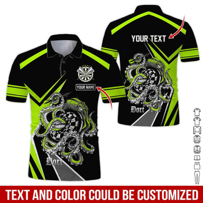 Customized Name & Text Darts Polo Shirts, Octopus Plays Darts Personalized Name Darts Polo Shirt For Men - Perfect Gift For Darts Lovers, Darts Players - Amzanimalsgift
