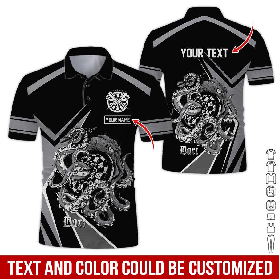 Customized Name & Text Darts Polo Shirts, Octopus Plays Darts Personalized Name Darts Polo Shirt For Men - Perfect Gift For Darts Lovers, Darts Players - Amzanimalsgift