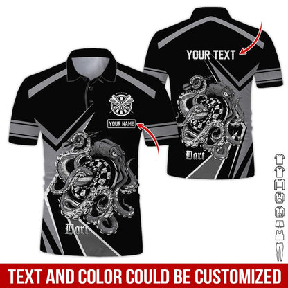 Customized Name & Text Darts Polo Shirts, Octopus Plays Darts Personalized Name Darts Polo Shirt For Men - Perfect Gift For Darts Lovers, Darts Players - Amzanimalsgift