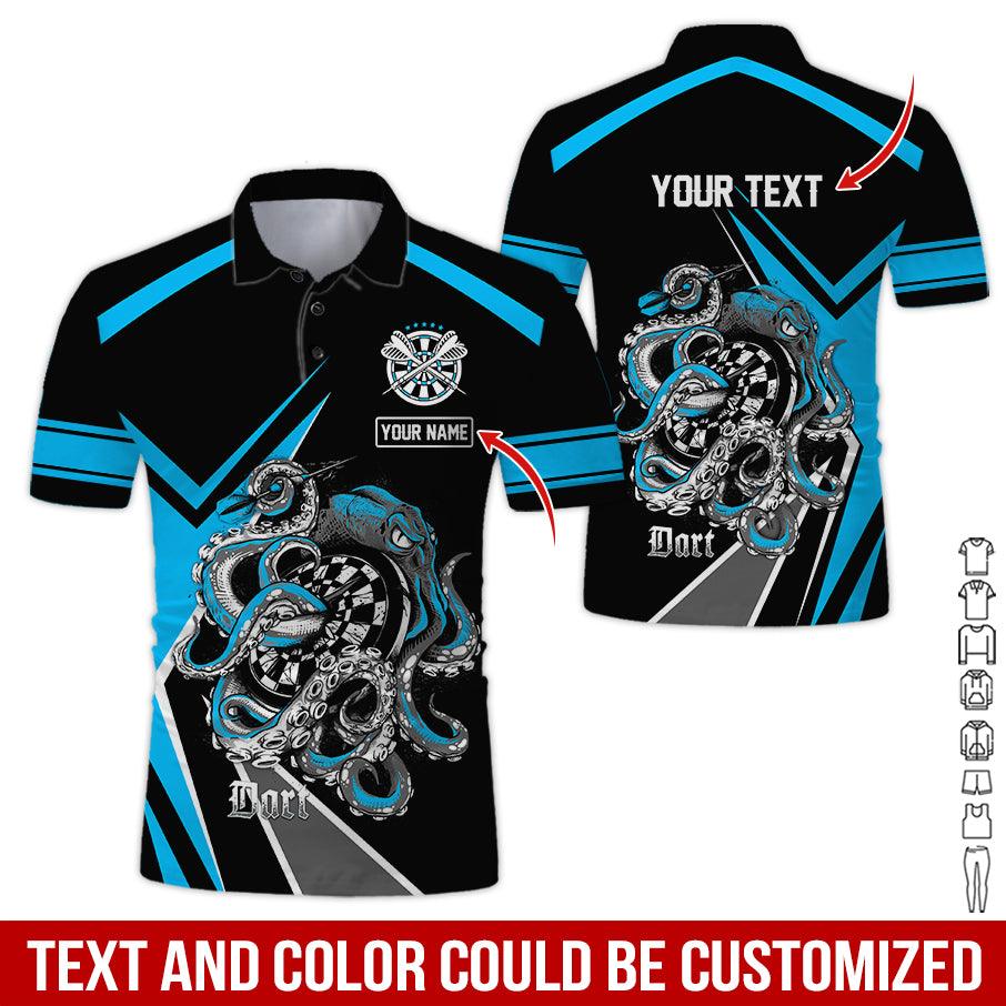 Customized Name & Text Darts Polo Shirts, Octopus Plays Darts Personalized Name Darts Polo Shirt For Men - Perfect Gift For Darts Lovers, Darts Players - Amzanimalsgift
