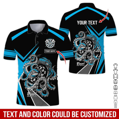 Customized Name & Text Darts Polo Shirts, Octopus Plays Darts Personalized Name Darts Polo Shirt For Men - Perfect Gift For Darts Lovers, Darts Players - Amzanimalsgift