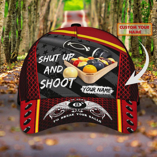 Customized Name Billiard Classic Cap, Personalized Name Billiard Classic Cap, Shut Up And Shoot Hat For Men - Perfect Gift For Billiard Lovers - Amzanimalsgift