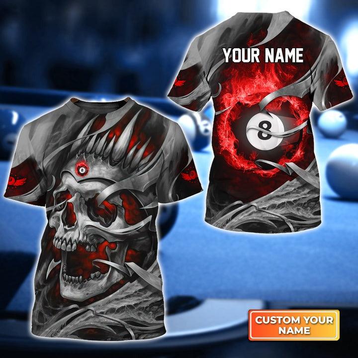 Customized Name Billiard T Shirt, Grim Reaper Billiard Red Skull Personalized Billiard T Shirt For Men - Gift For Billiard Lovers, Billiard Players - Amzanimalsgift