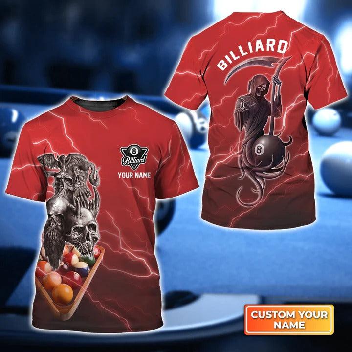 Customized Name Billiard T Shirt, Pool 8 Ball Death In Red Lightning Personalized Billiard T Shirt For Men - Gift For Billiard Lovers - Amzanimalsgift