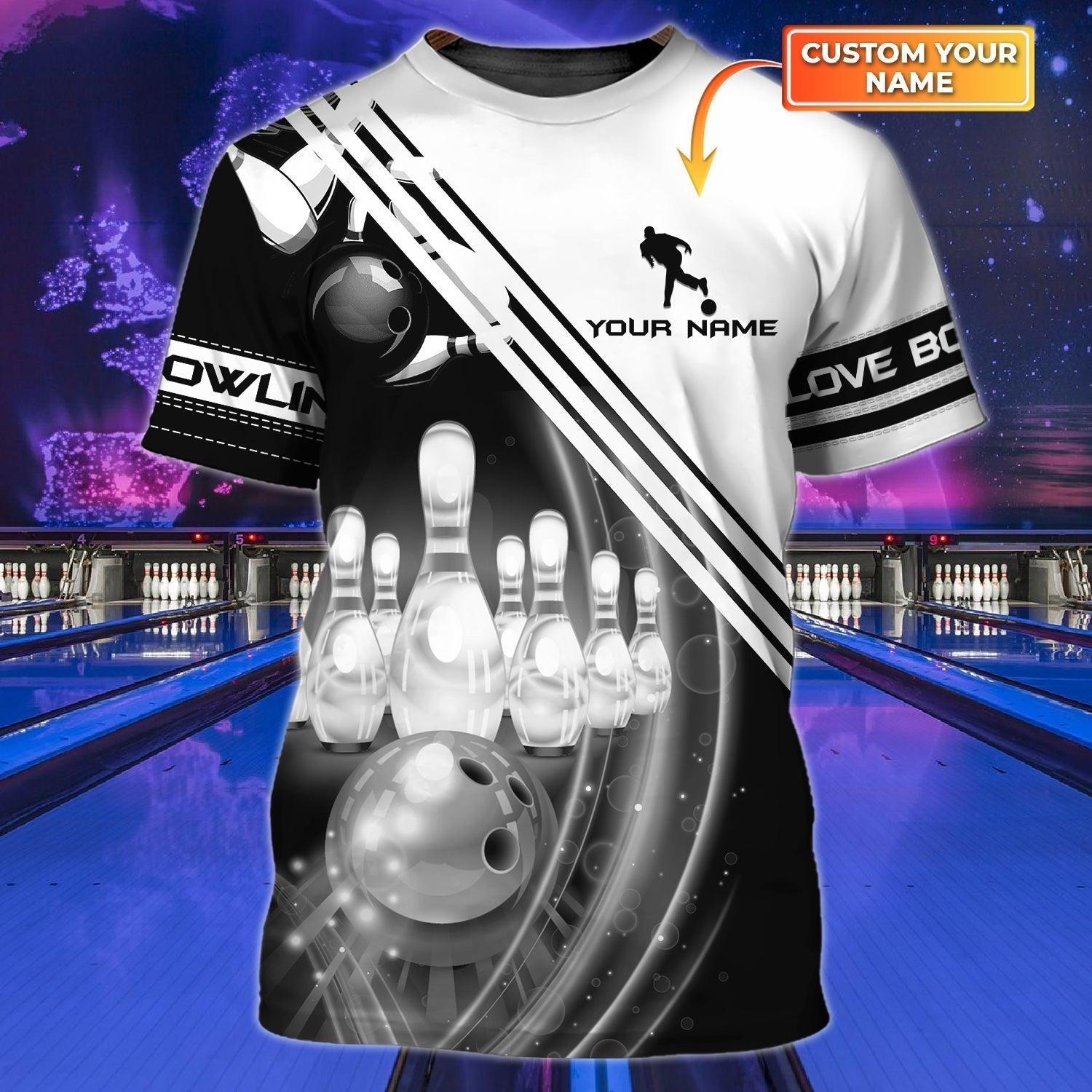 Customized Name Black And White Bowling Shirt, Personalized Bowling Team Players Shirt For Men - Perfect Gift For Bowling Lovers, Bowlers - Amzanimalsgift