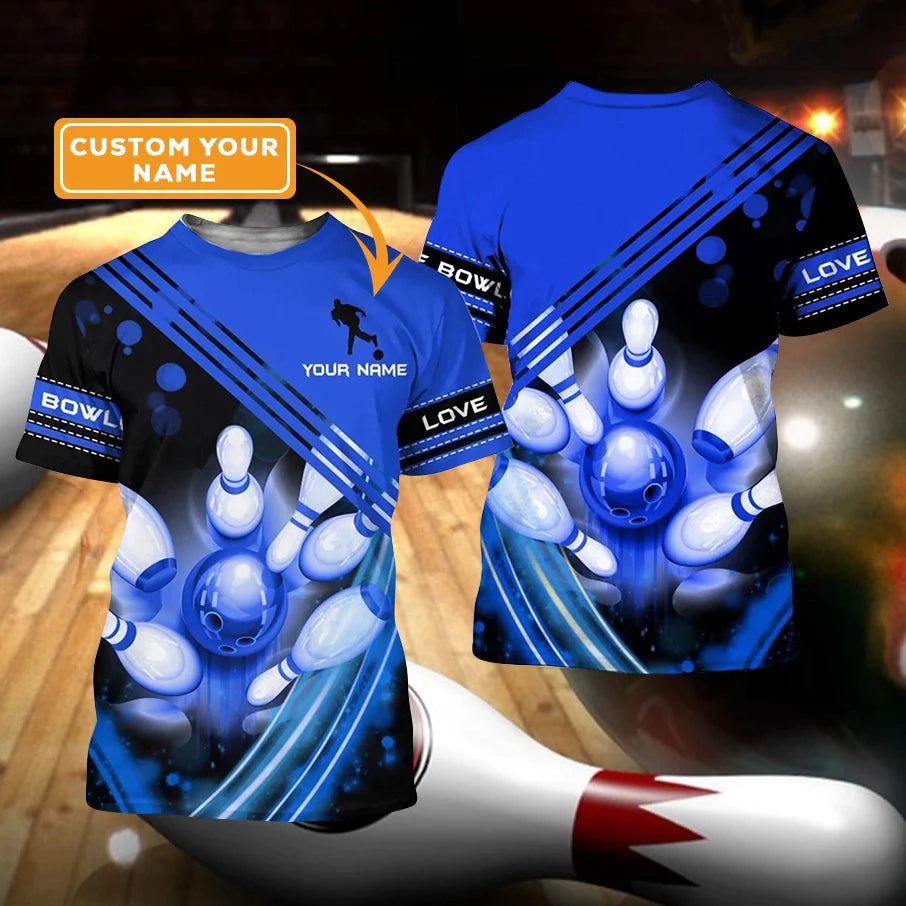 Customized Name Blue Bowling T Shirt, Personalized Sublimation Bowling On T Shirt For Men And Women - Gift For Bowling Lovers, Bowlers - Amzanimalsgift