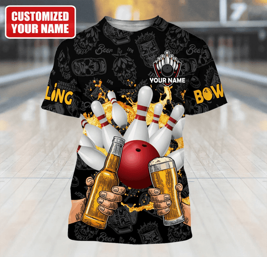 Customized Name Bowling And Beer T Shirt, Personalized Bowling Beer Shirts - Perfect Gift For Men, Bowling Lovers - Amzanimalsgift