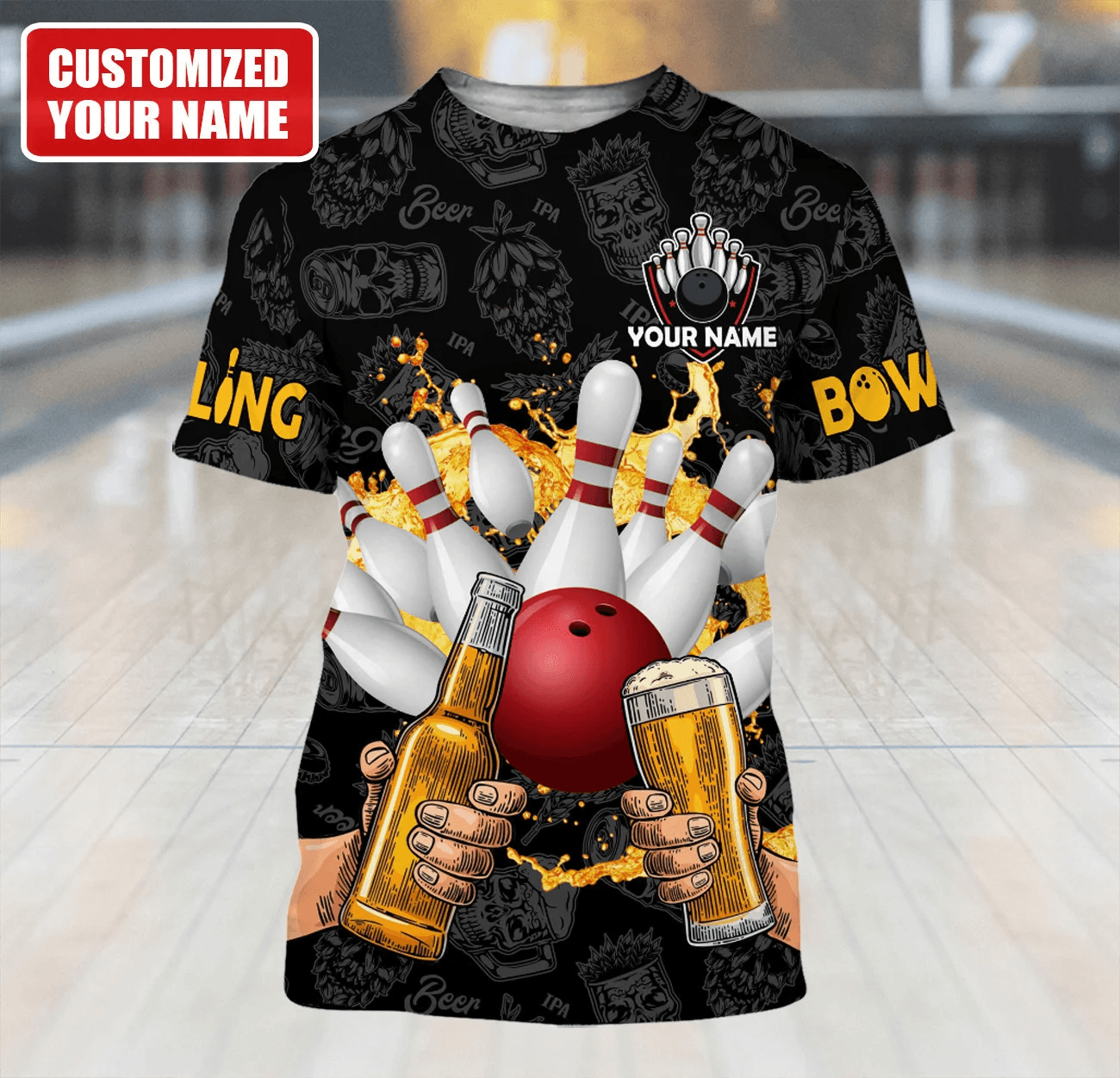 Customized Name Bowling And Beer T Shirt, Personalized Bowling Beer Shirts - Perfect Gift For Men, Bowling Lovers - Amzanimalsgift