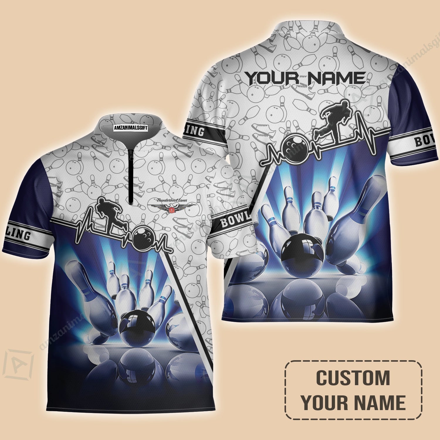 Personalized Name Bowling Jersey, Thunderbowl Lanes Unique Bowling Apparel For Men Women, Perfect Gift For Bowling Lovers, Bowlers