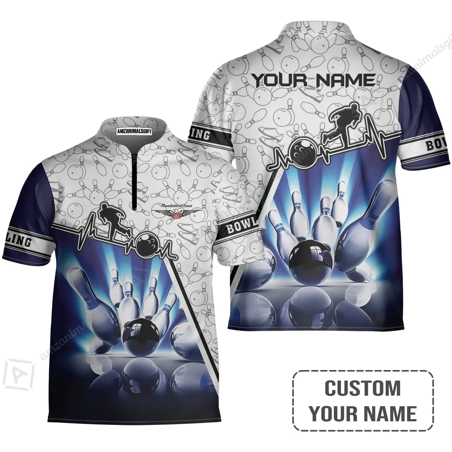 Personalized Name Bowling Jersey, Thunderbowl Lanes Unique Bowling Apparel For Men Women, Perfect Gift For Bowling Lovers, Bowlers