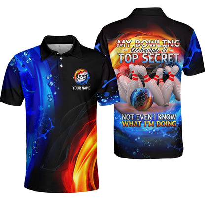 Customized Name Bowling Men Polo Shirt, My Bowling Technique is Top Secret Personalized Bowling Polo Shirt - Gift For Bowling Players Uniforms, Bowling Lovers - Amzanimalsgift