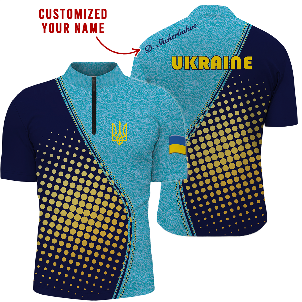 Customized Name Bowling Quarter Zip Jersey, Ukraine Flag Navy And Yellow Blue Theme Shirt