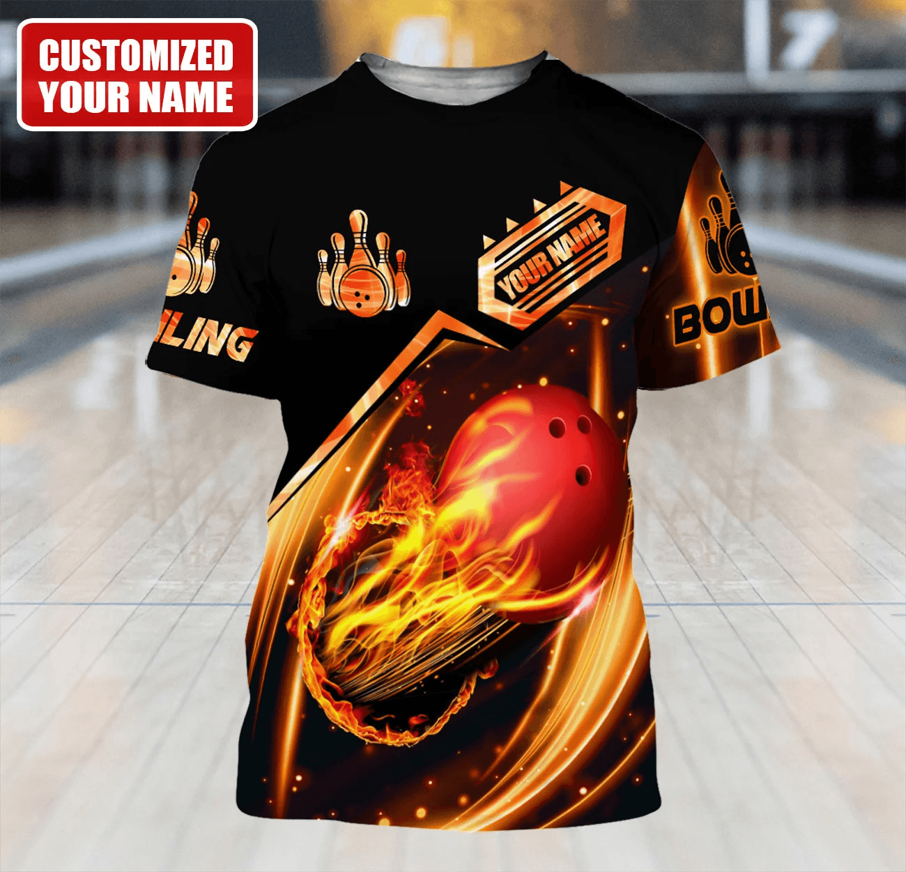 Customized Name Bowling Shirt, Personalized Name Fire Bowling T Shirt For Bowling Team Players - Perfect Gift For Bowling Lovers, Bowlers - Amzanimalsgift