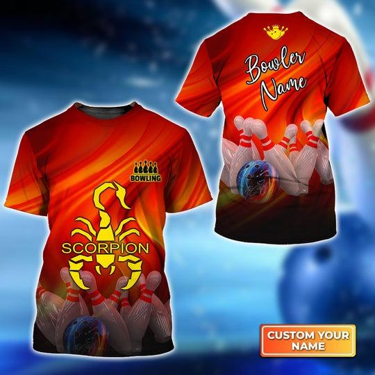 Customized Name Bowling T Shirt, Orange Bowling Scorpion Personalized Bowling T Shirt For Men - Gift For Bowling Lovers, Bowlers - Amzanimalsgift