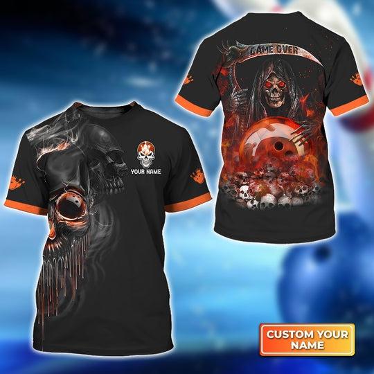 Customized Name Bowling T Shirt, Orange Grim Reaper Bowling Personalized Bowling T Shirt For Men - Gift For Bowling Lovers, Bowlers - Amzanimalsgift