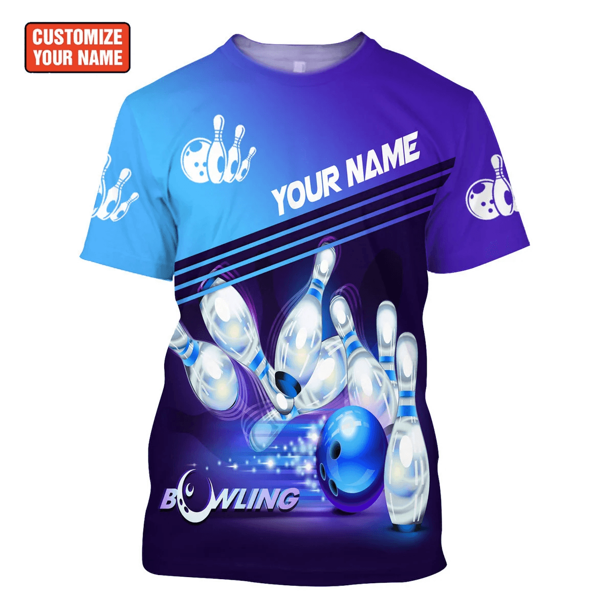 Customized Name Bowling T Shirt, Personalized Blue Bowling Shirt Team Uniform Player For Men - Perfect Gift For Bowling Lovers, Bowlers - Amzanimalsgift