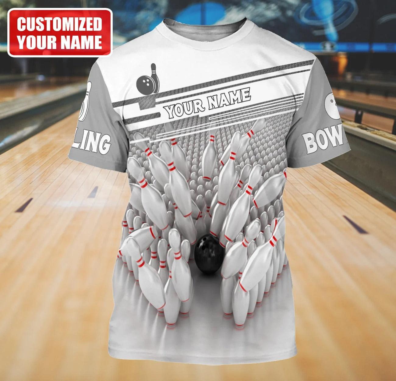 Customized Name Bowling T Shirt, Personalized Name Grey Bowling Shirt For Men And Women - Perfect Gift For Bowling Lovers, Bowlers - Amzanimalsgift