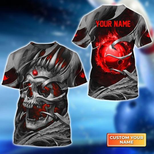 Customized Name Bowling T Shirt, Skull Personalized Red Bowling Ball With Fire Flame Bowling T Shirt For Men - Gift For Bowling Lovers - Amzanimalsgift