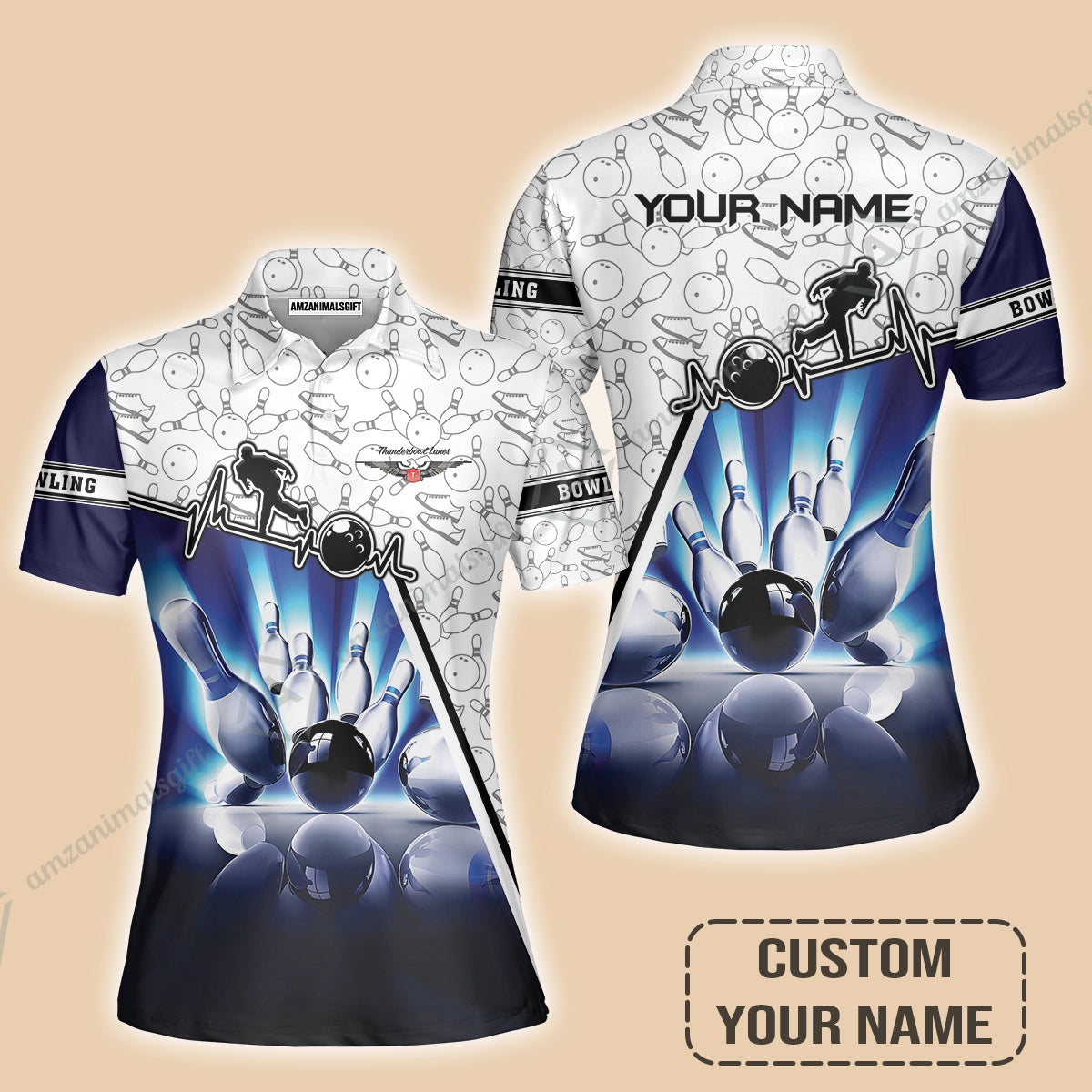 Customized Name Bowling Women Polo Shirt, Thunderbowl Lanes Unique Bowling Shirt For Women, Perfect Gift For Bowling Lovers, Bowlers