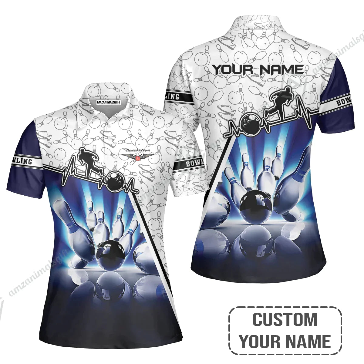 Customized Name Bowling Long Polo Shirt, Thunderbowl Lanes Unique Bowling Shirt For Men Women, Perfect Gift For Bowling Lovers, Bowlers
