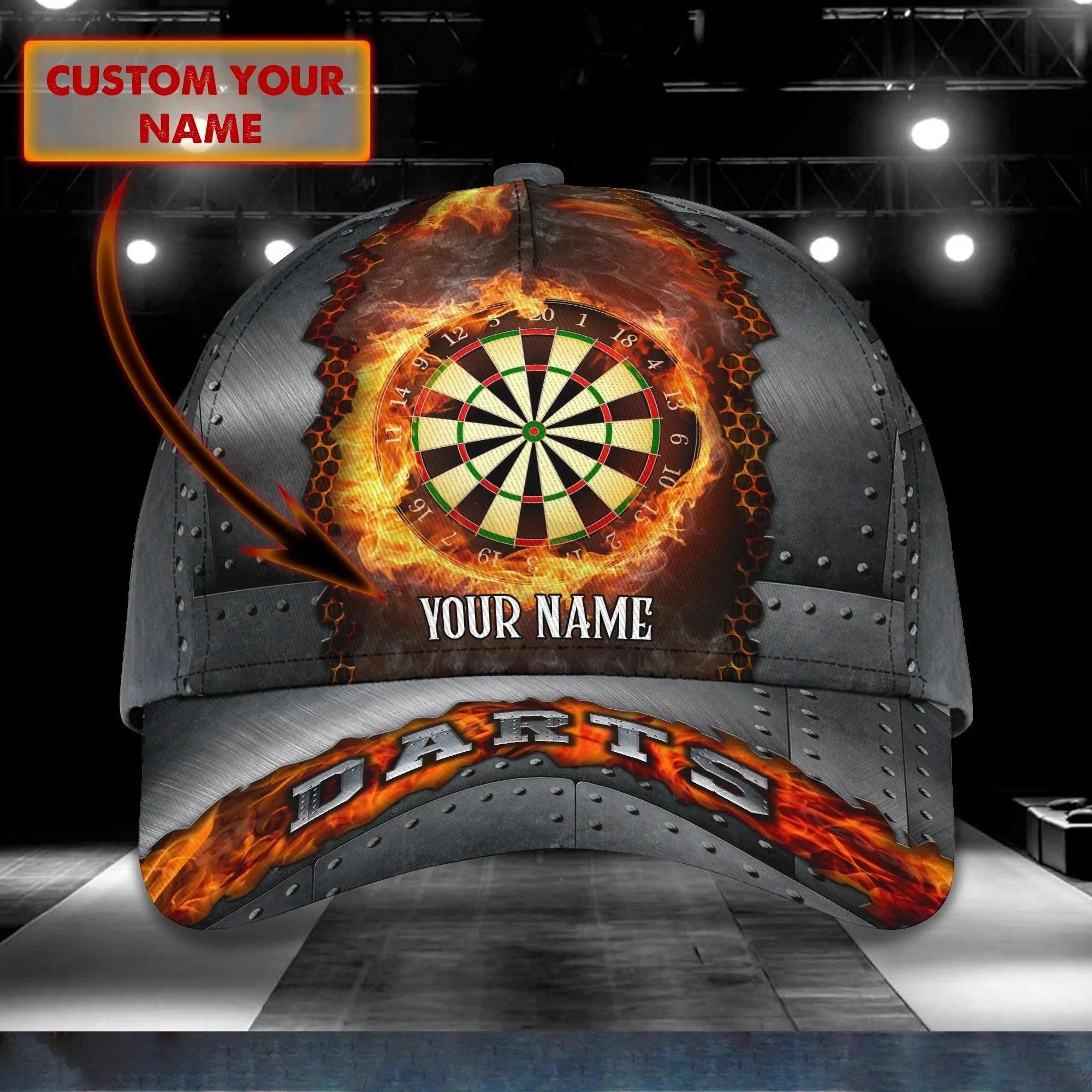 Customized Name Darts Classic Cap, Personalized Name Dartboard Flame Classic Cap, Darts Hat For Men - Perfect Gift For Darts Lovers, Darts Players - Amzanimalsgift