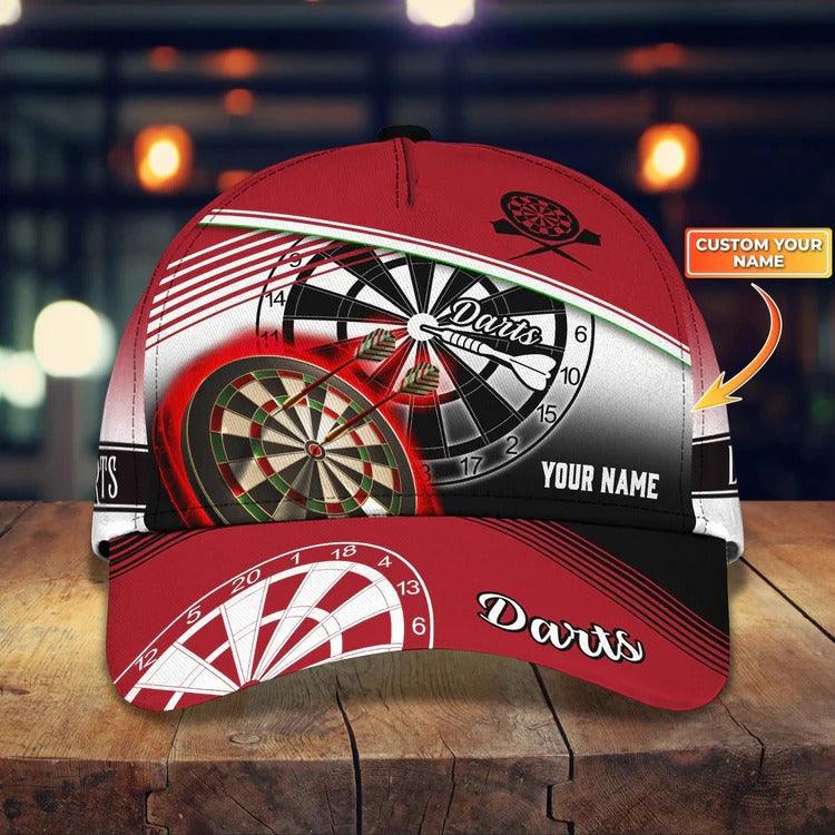 Customized Name Darts Classic Cap, Personalized Name Red Darts Classic Cap, Darts Hat For Men, Women - Perfect Gift For Darts Lovers, Darts Players - Amzanimalsgift
