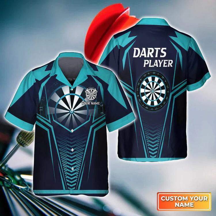 Customized Name Darts Hawaiian Shirt, Dartboard And Arrow Blue, Personalized Name Hawaiian Shirt For Men - Perfect Gift For Darts Lovers, Darts Players - Amzanimalsgift