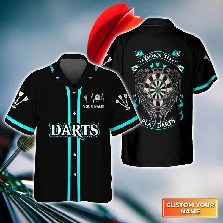 Customized Name Darts Hawaiian Shirt, Dartboard And Arrow Blue, Personalized Name Hawaiian Shirt For Men - Perfect Gift For Darts Lovers, Darts Players - Amzanimalsgift