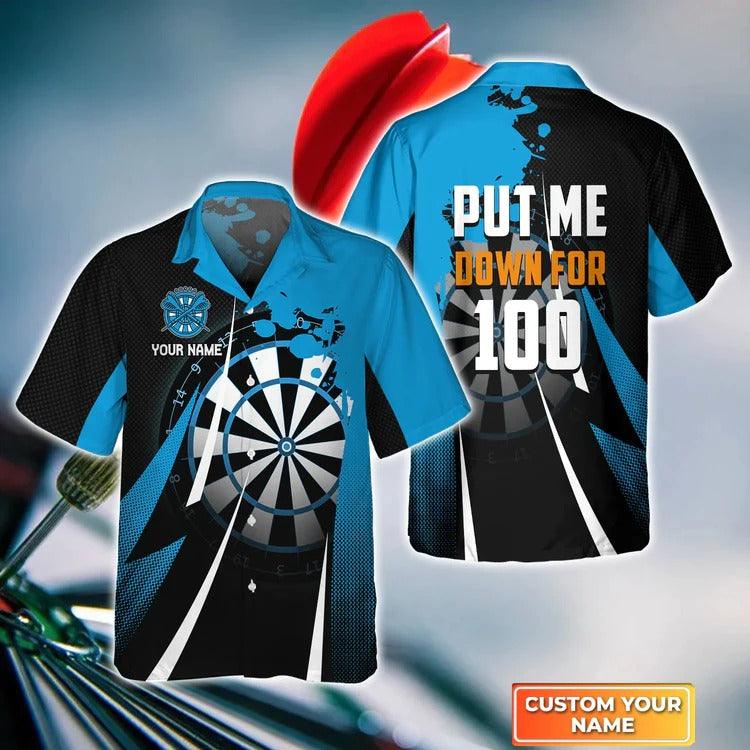Customized Name Darts Hawaiian Shirt, Dartboard And Arrow Blue, Personalized Name Hawaiian Shirt For Men - Perfect Gift For Darts Lovers, Darts Players - Amzanimalsgift